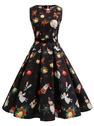 Abito patchwork natalizio con scollo rotondo anni '50