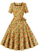 Abito patchwork natalizio con colletto quadrato anni '50