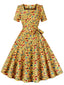 Abito patchwork natalizio con colletto quadrato anni '50