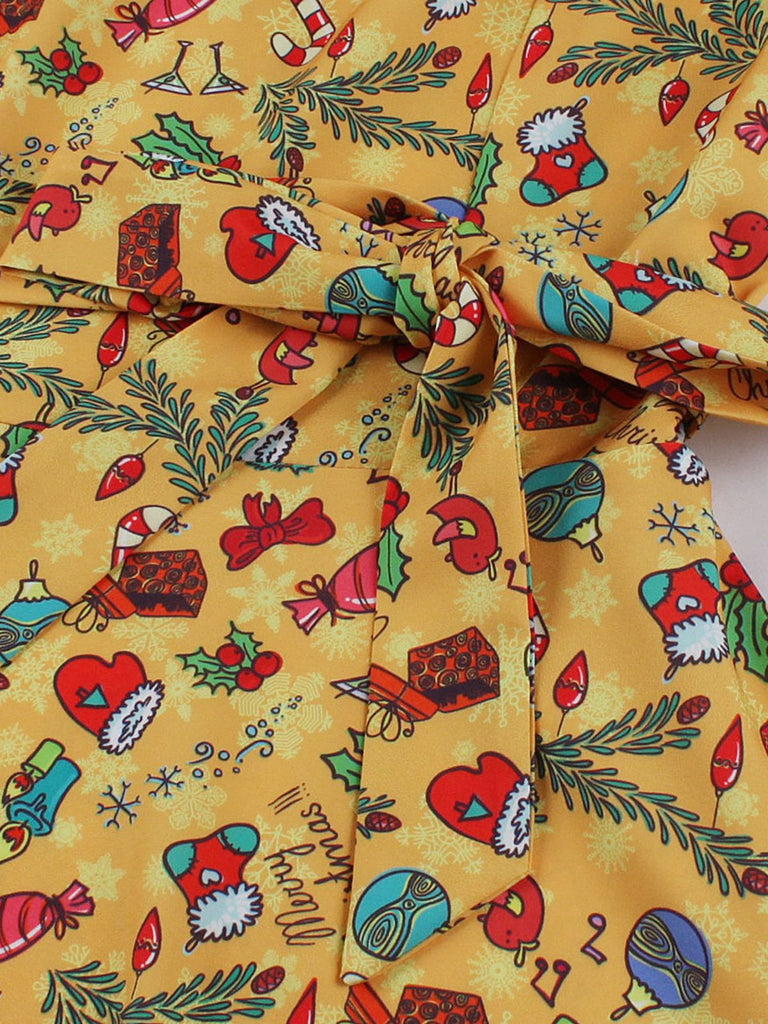 Abito patchwork natalizio con colletto quadrato anni '50