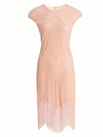 [Prevendita] Abito paillettes scollo rotondo nappe rosa anni '20