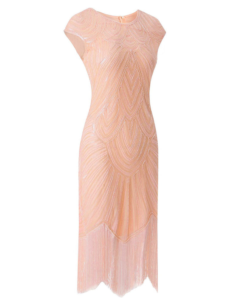 [Prevendita] Abito paillettes scollo rotondo nappe rosa anni '20