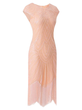 [Prevendita] Abito paillettes scollo rotondo nappe rosa anni '20