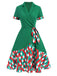 Abito con revers a pieghe a quadri colorati verde anni '40