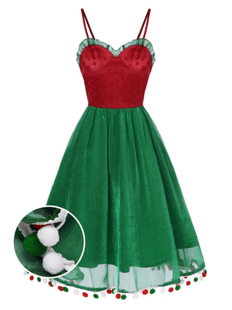 Abito a rete a pois natalizio rosso anni '50