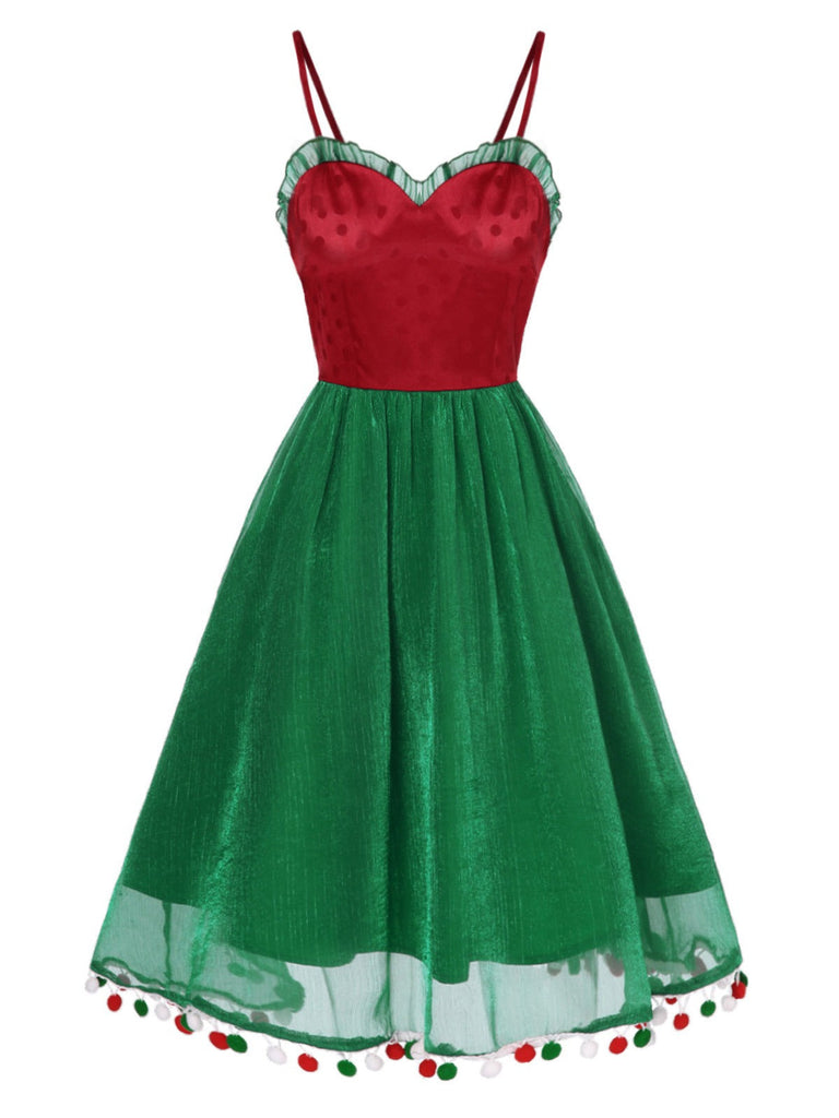 Abito a rete a pois natalizio rosso anni '50