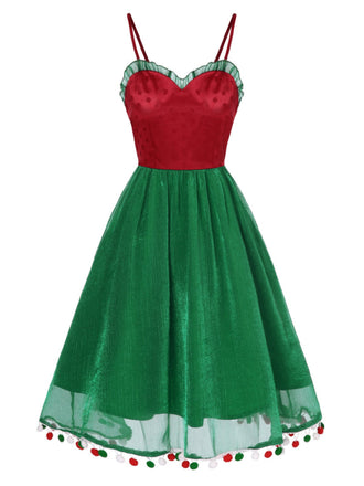 Abito a rete a pois natalizio rosso anni '50