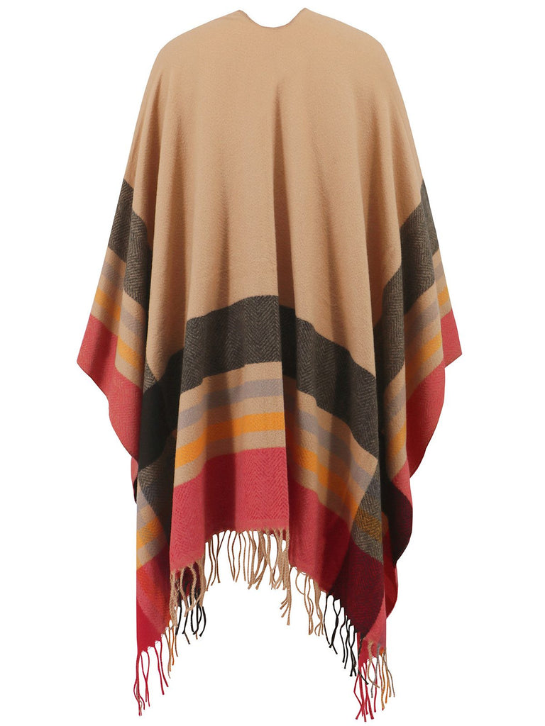 Cappotto con nappe a righe poncho antivento anni '50