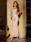 Abito a sirena beige scollo a V paillettes anni '20