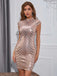 Abito aderente paillettes collo alto beige anni '20