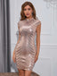 Abito aderente paillettes collo alto beige anni '20