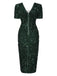 Abito a tubino con paillettes e scollo a V verde anni '60