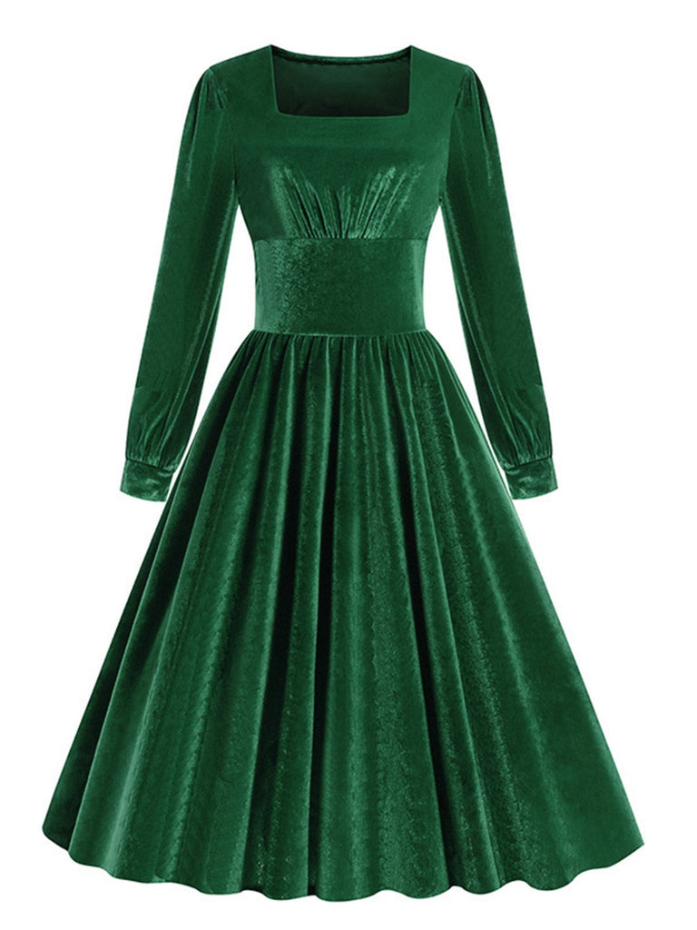 Abito in velluto con scollo quadrato anni '50