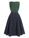 Abito plaid senza maniche patchwork verde anni '40