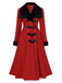 Cappotto con collo di pelliccia rosso e nero anni '50