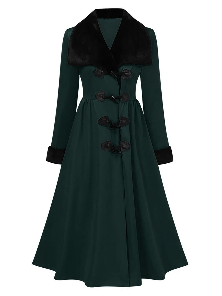 Cappotto con collo di pelliccia rosso e nero anni '50