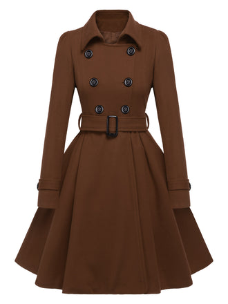 Cappotto aderente con revers in tinta unita marrone anni '50