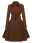 Cappotto aderente con revers in tinta unita marrone anni '50