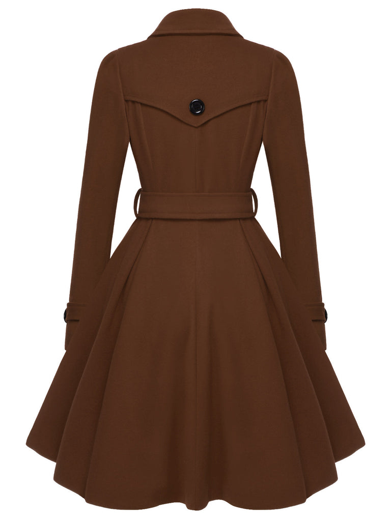 Cappotto aderente con revers in tinta unita marrone anni '50
