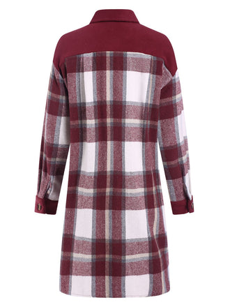 Cappotto a quadri con colletto a camicia bordeaux anni '50