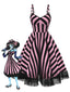 Abito in pizzo nero fluorescente a righe rosa anni '50