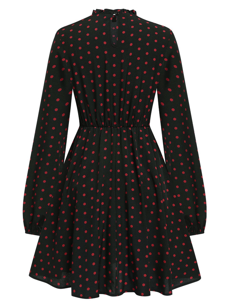 Abito a pois e maniche lunghe nero anni '50