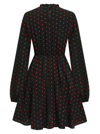 Abito a pois e maniche lunghe nero anni '50