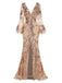 Abito lungo in rete paillettes scollo a V profondo beige anni '30