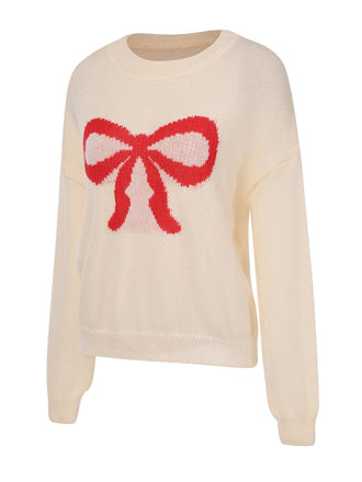 Maglione con motivo a fiocco natalizio beige anni '70