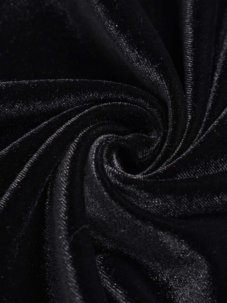 Tuta lunga in velluto di peluche con alce natalizio nero anni '40