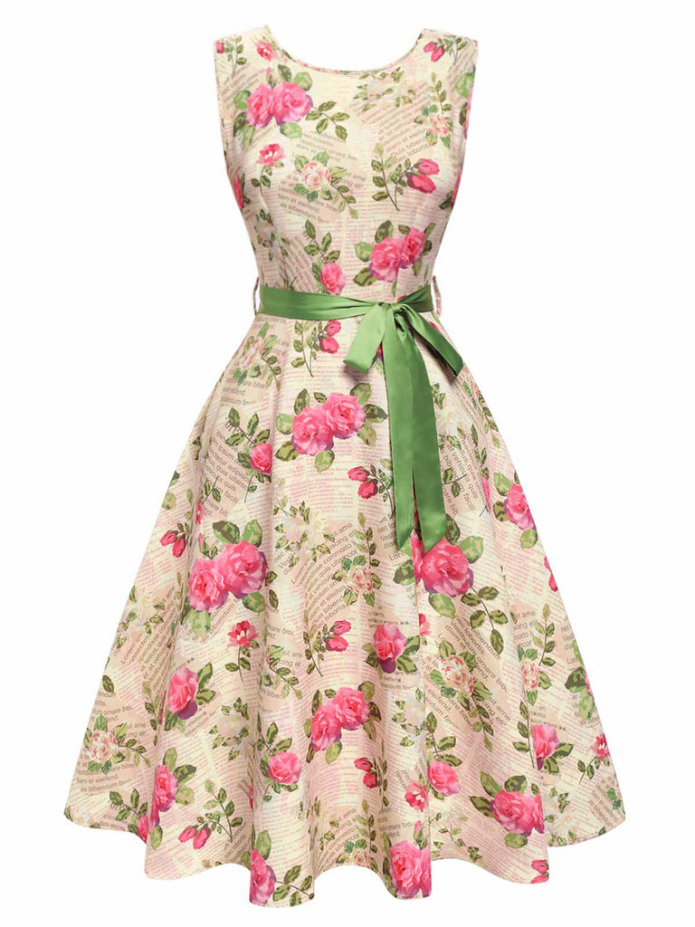 Abito rosa cintura multicolore anni '50
