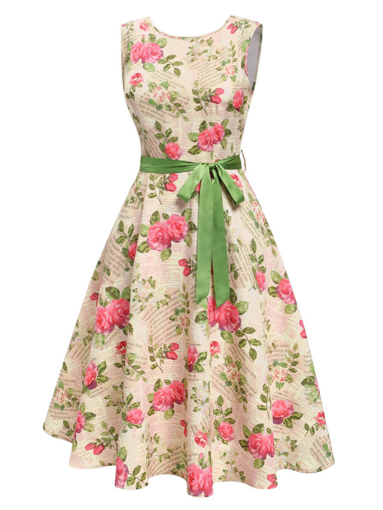 Abito rosa cintura multicolore anni '50