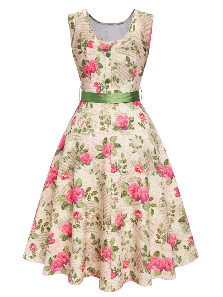Abito rosa cintura multicolore anni '50