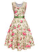 Abito rosa cintura multicolore anni '50