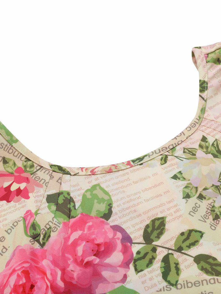 Abito rosa cintura multicolore anni '50
