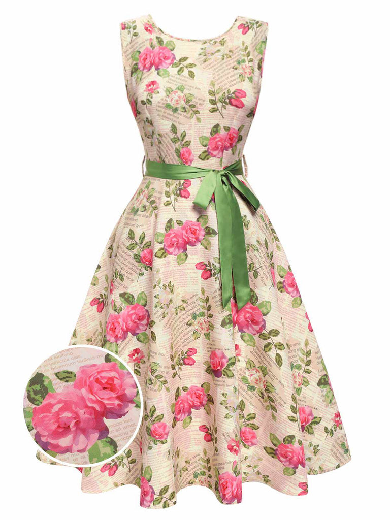 Abito rosa cintura multicolore anni '50