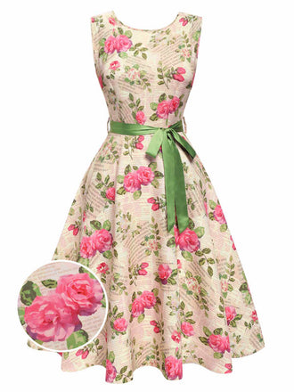 Abito rosa cintura multicolore anni '50