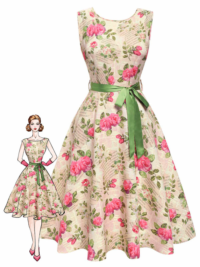 Abito rosa cintura multicolore anni '50