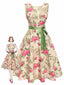 Abito rosa cintura multicolore anni '50