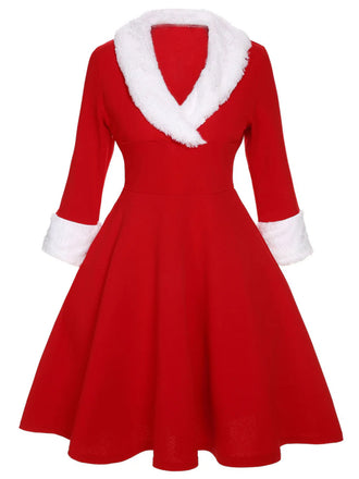 [Taglia Forti] Abito natalizio con revers rosso e bianco anni '50