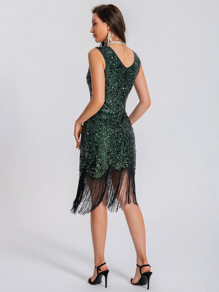 Abito senza maniche nappe paillettes scollo a V anni '20