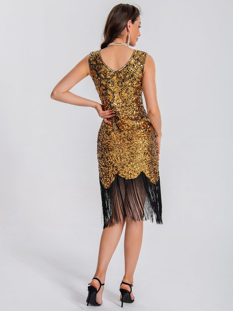 Abito senza maniche nappe paillettes scollo a V anni '20