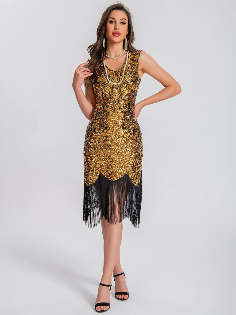 Abito senza maniche nappe paillettes scollo a V anni '20