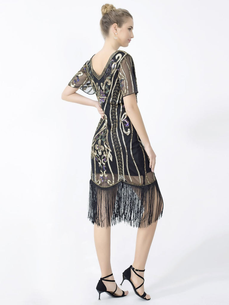 Abito frange paillettes scollo a V anni '20