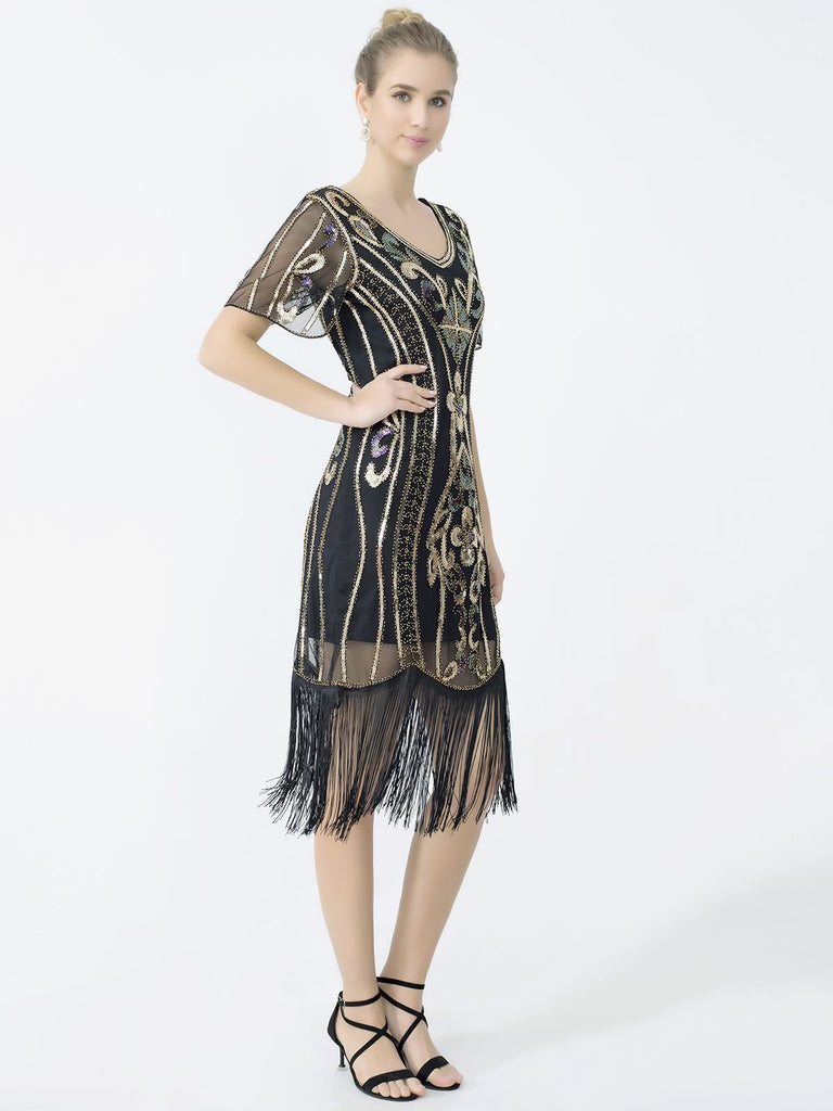 Abito frange paillettes scollo a V anni '20