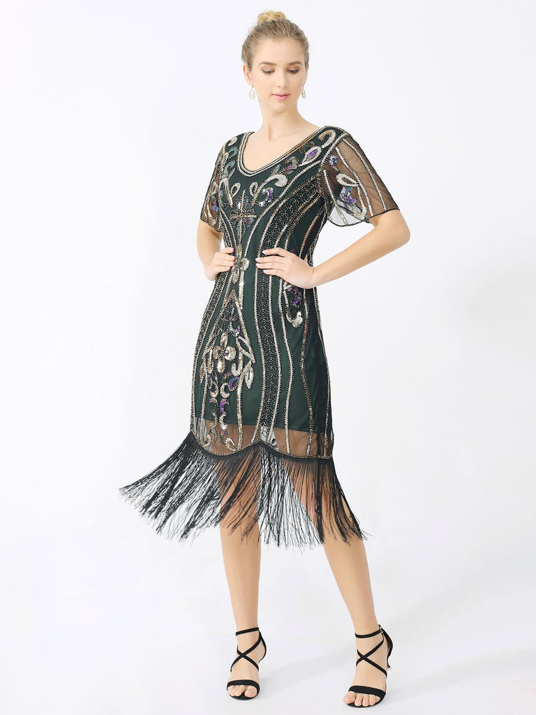 Abito frange paillettes scollo a V anni '20