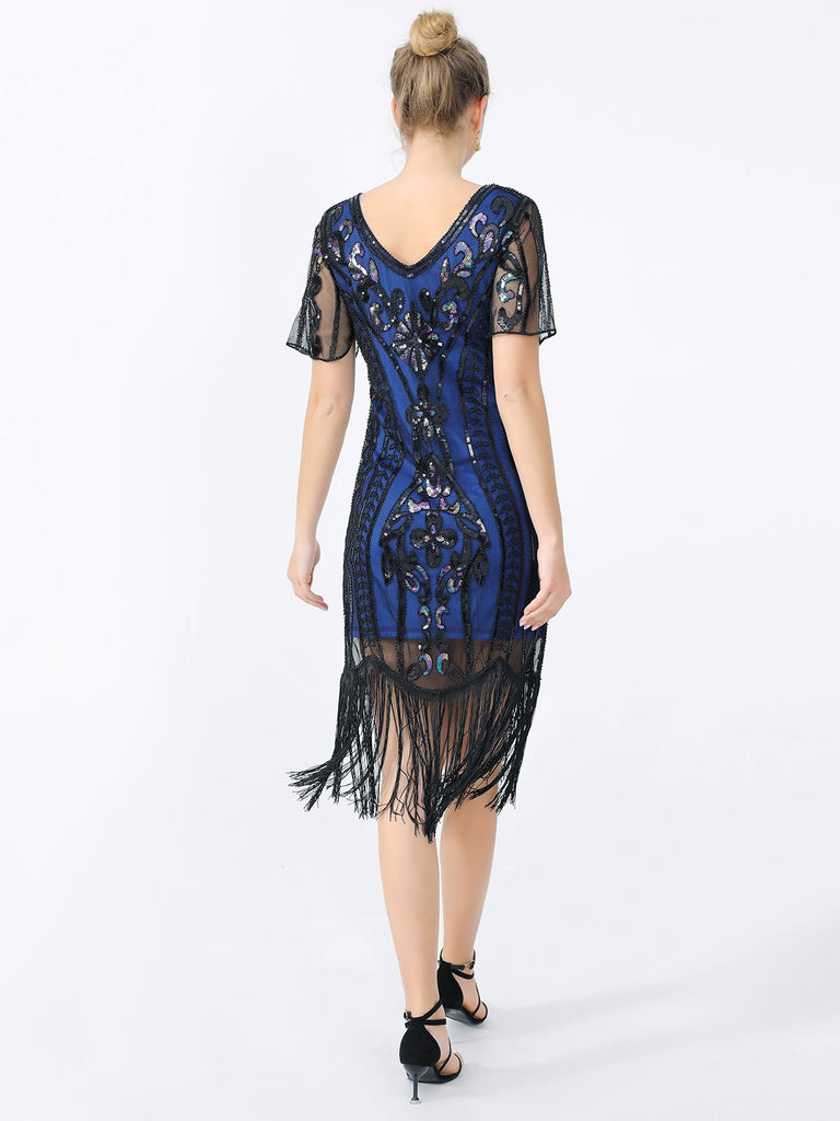 Abito frange paillettes scollo a V anni '20