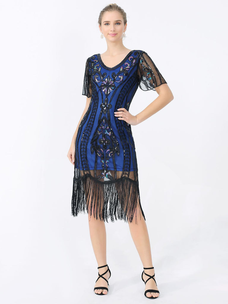 Abito frange paillettes scollo a V anni '20