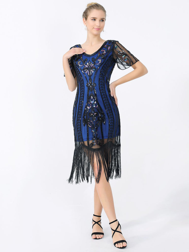 Abito frange paillettes scollo a V anni '20