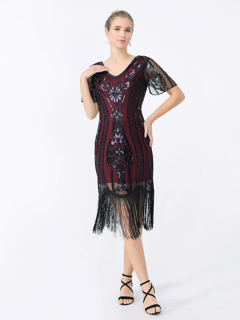 Abito frange paillettes scollo a V anni '20